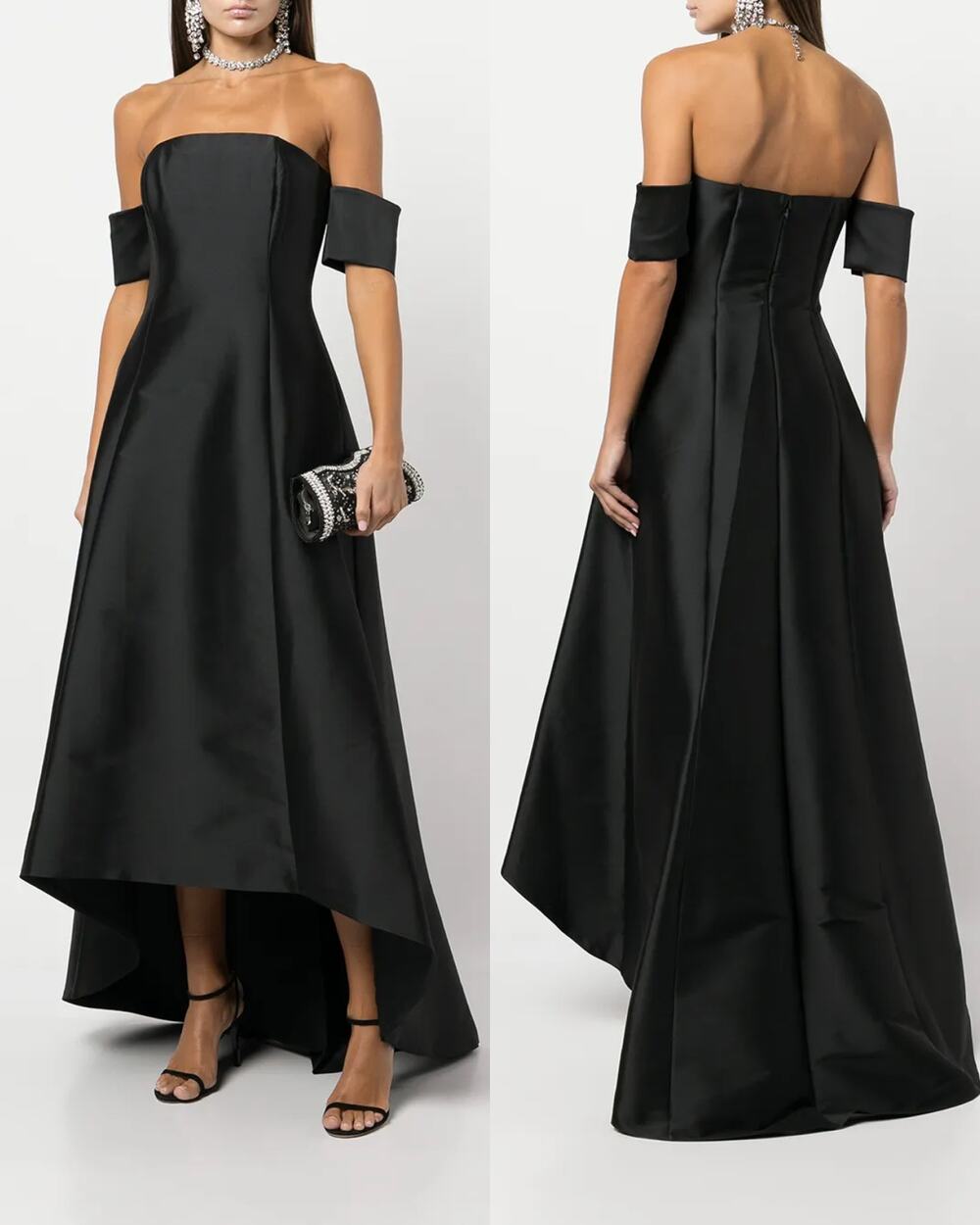 NWT Sachin & Babi Agyness Hi-Lo Strapless Gown Size 4 Black Formal Shoulder Cuff